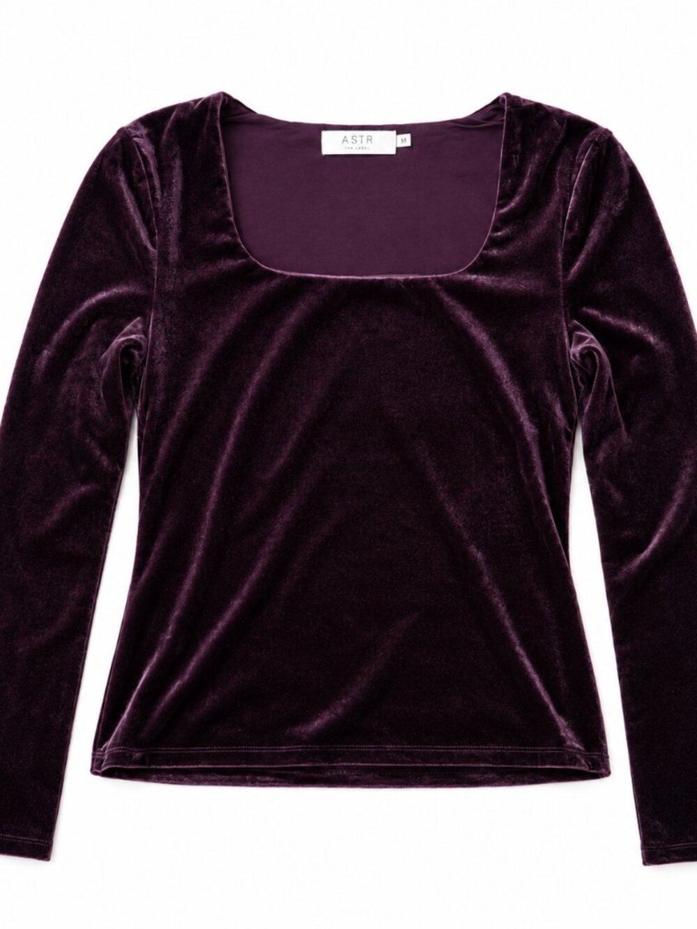 ASTR The Label - Luxe Purple Eggplant Velvet Scoop Neck LS Lined Crop Top - XL